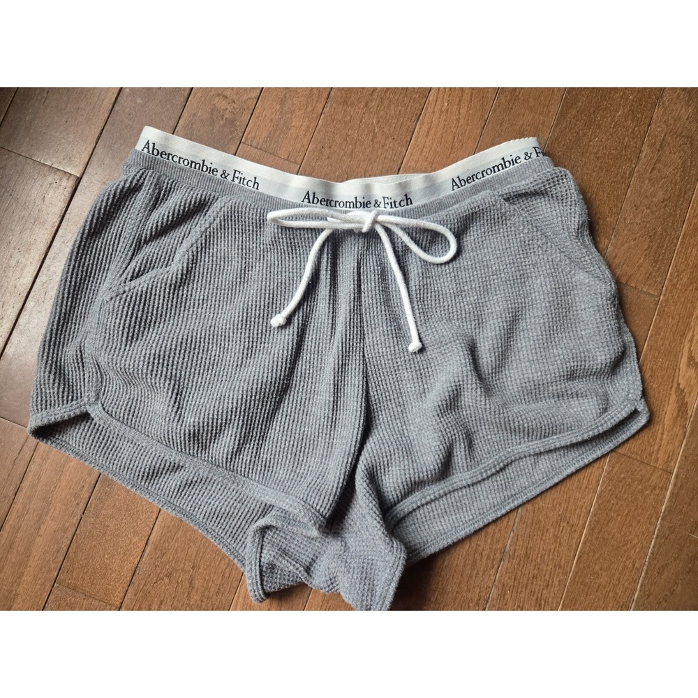 VTG Y2K Abercrombie Lounge Shorts Waffle Knit Gray Medium Womens Drawstring